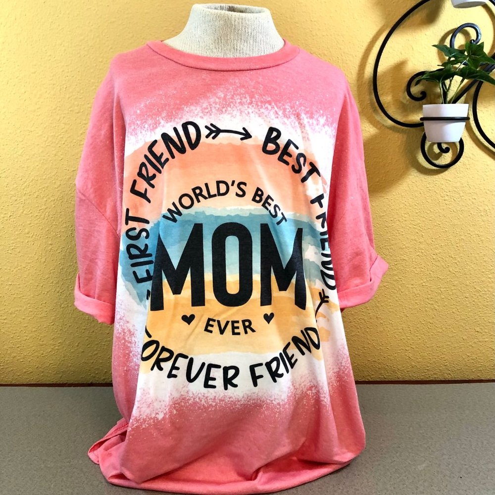 NEW ADULT UNISEX XLARGE Tee "World's Best Mom" Bleached & Sublimated